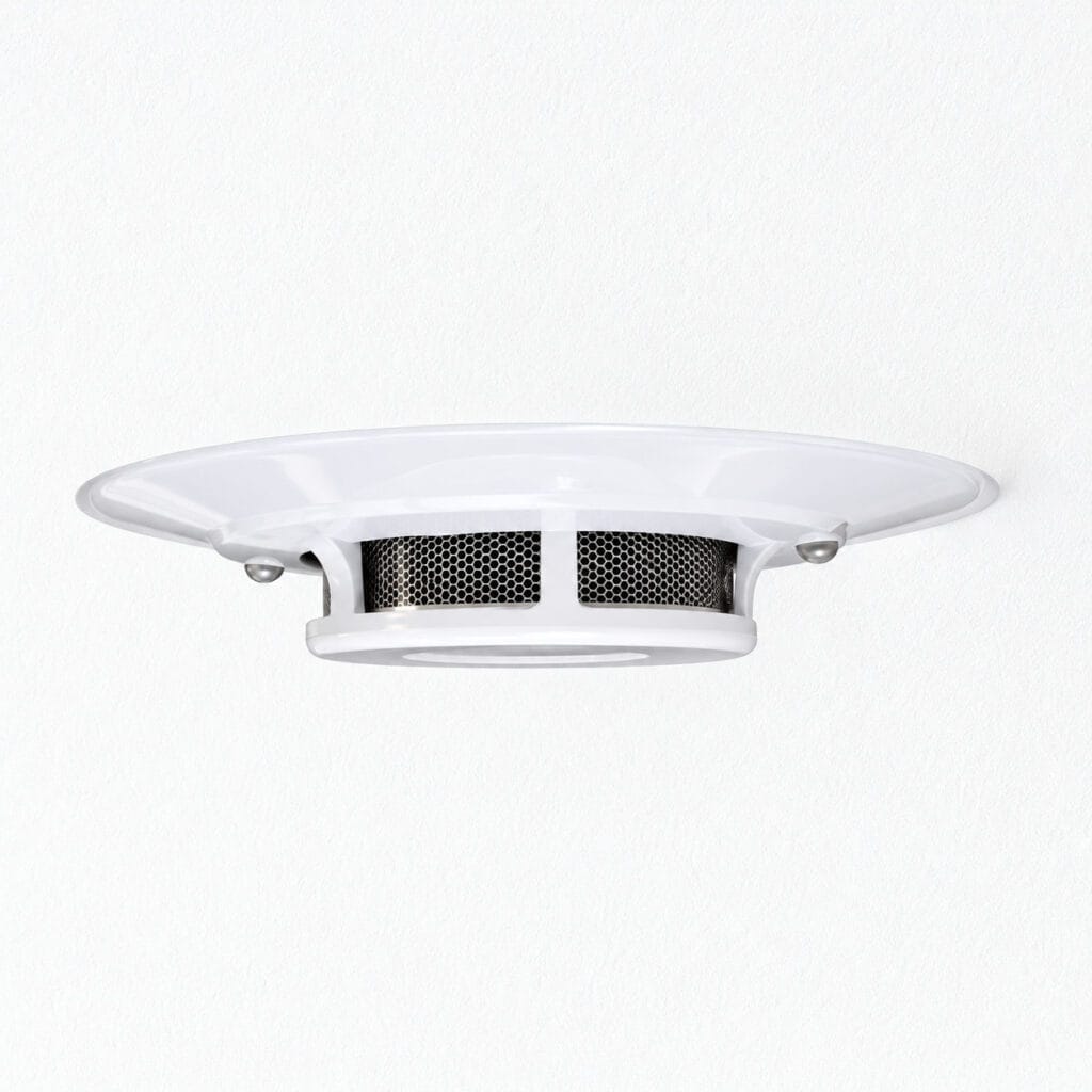sentek smoke sensor installed in stretch ceiling with conceiling installation platform